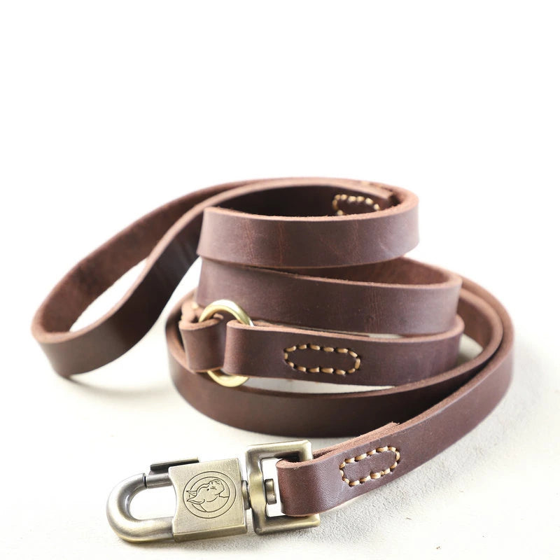 LOVAVIA Genuine Leather Dog Leash for Small, Medium & Large Dogs, Heavy Duty Brown Cowhide Lead with Swivel Snap Hook for Walking & Training