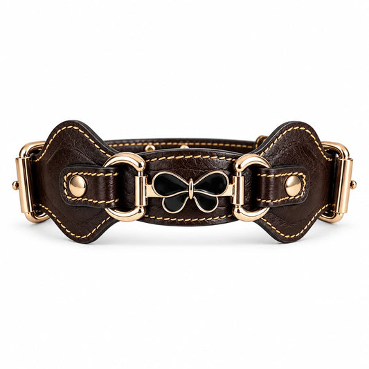 Butterfly Accent Top-Grain Leather Dog Collar