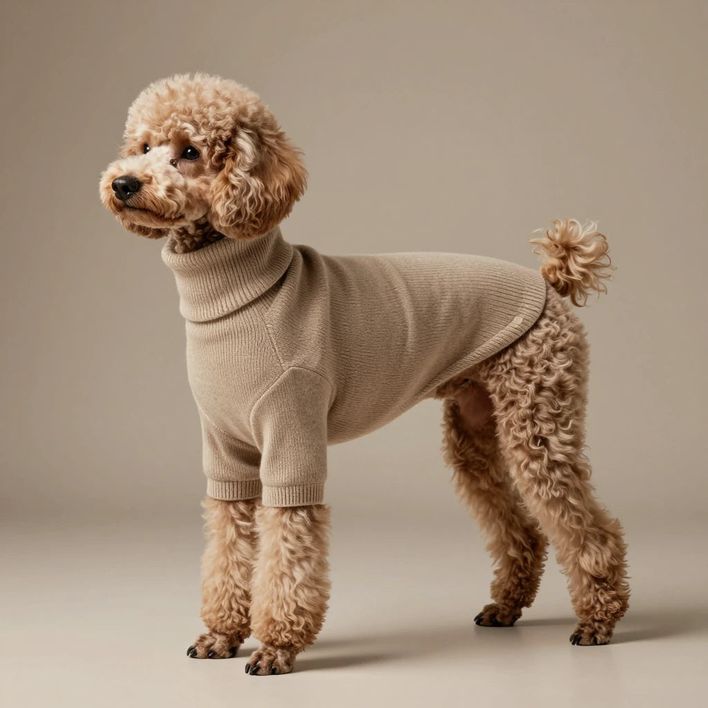 Luxury Oatmeal Merino Wool Dog Turtleneck Sweater - Anti-Static Slim-Fit Minimalist Pet Knitwear